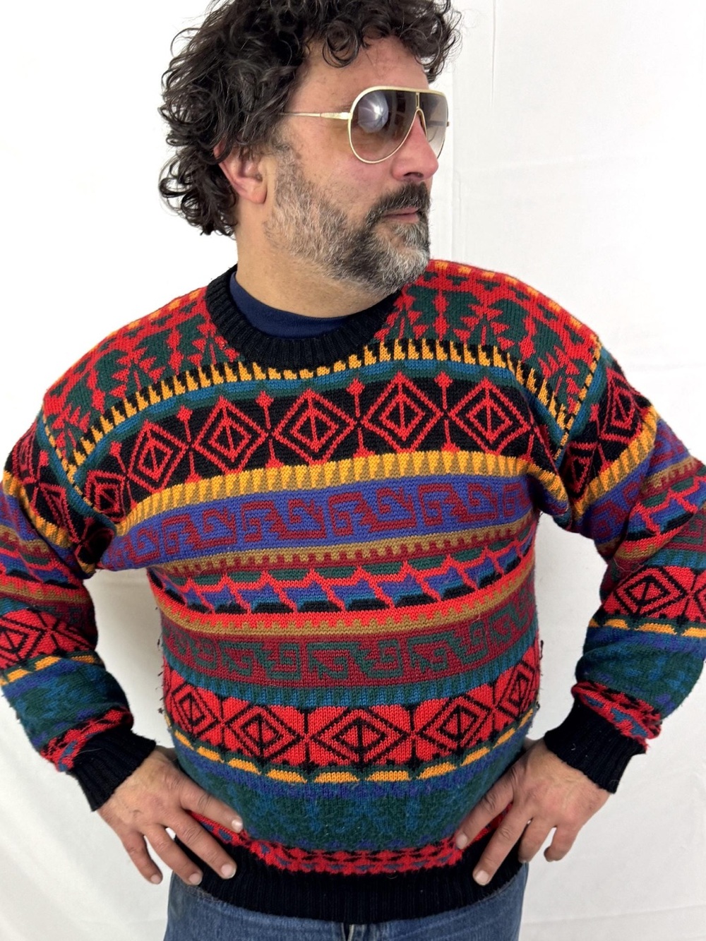 90’s Vintage Obermeyer Men's Multicolor Patterned Crewneck Sweater L